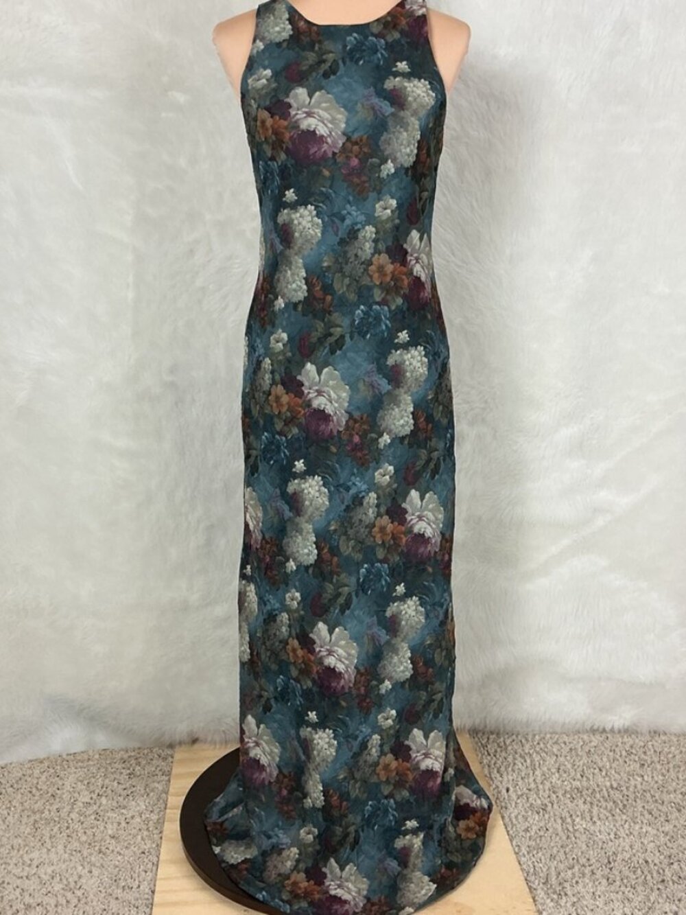 Vintage 90s Dark Floral Sleeveless Crinkle Maxi Dress All That Jazz  M